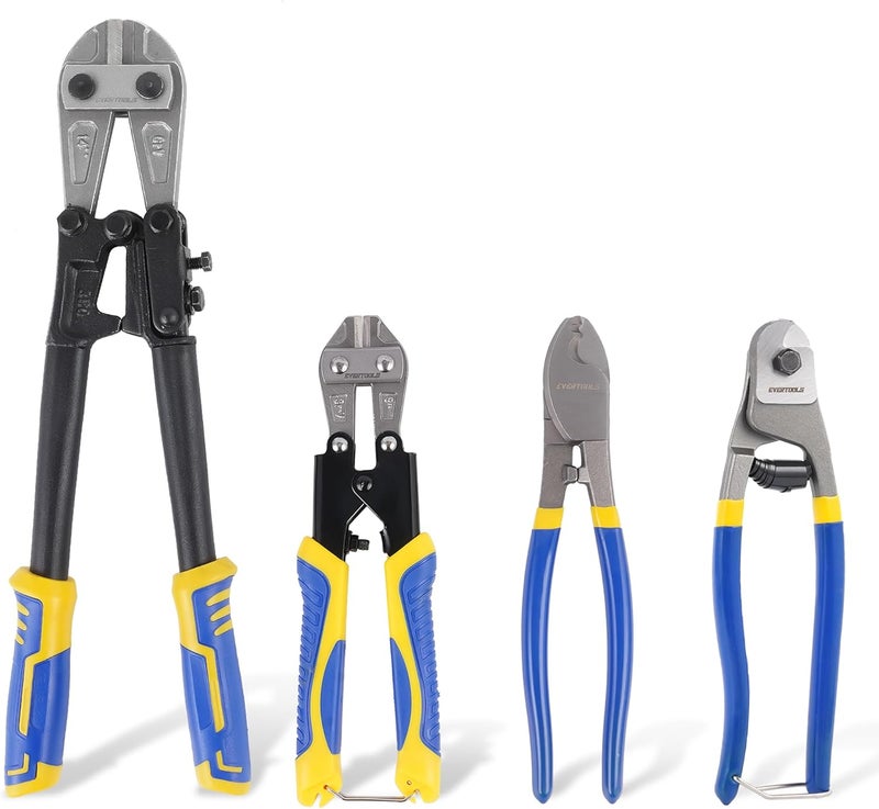 Evertools 4pc Bolt Cutter Pliers Sets, Heavy Duty Bolt Cutters, 14" Bolt Cutter and 8" Wire Cable Cutter, Mini 8" Bolt Cutter, 8" Cable Cutter for Cutting Locks, Steel Wire, Barbed Wire, Chains - Image 1